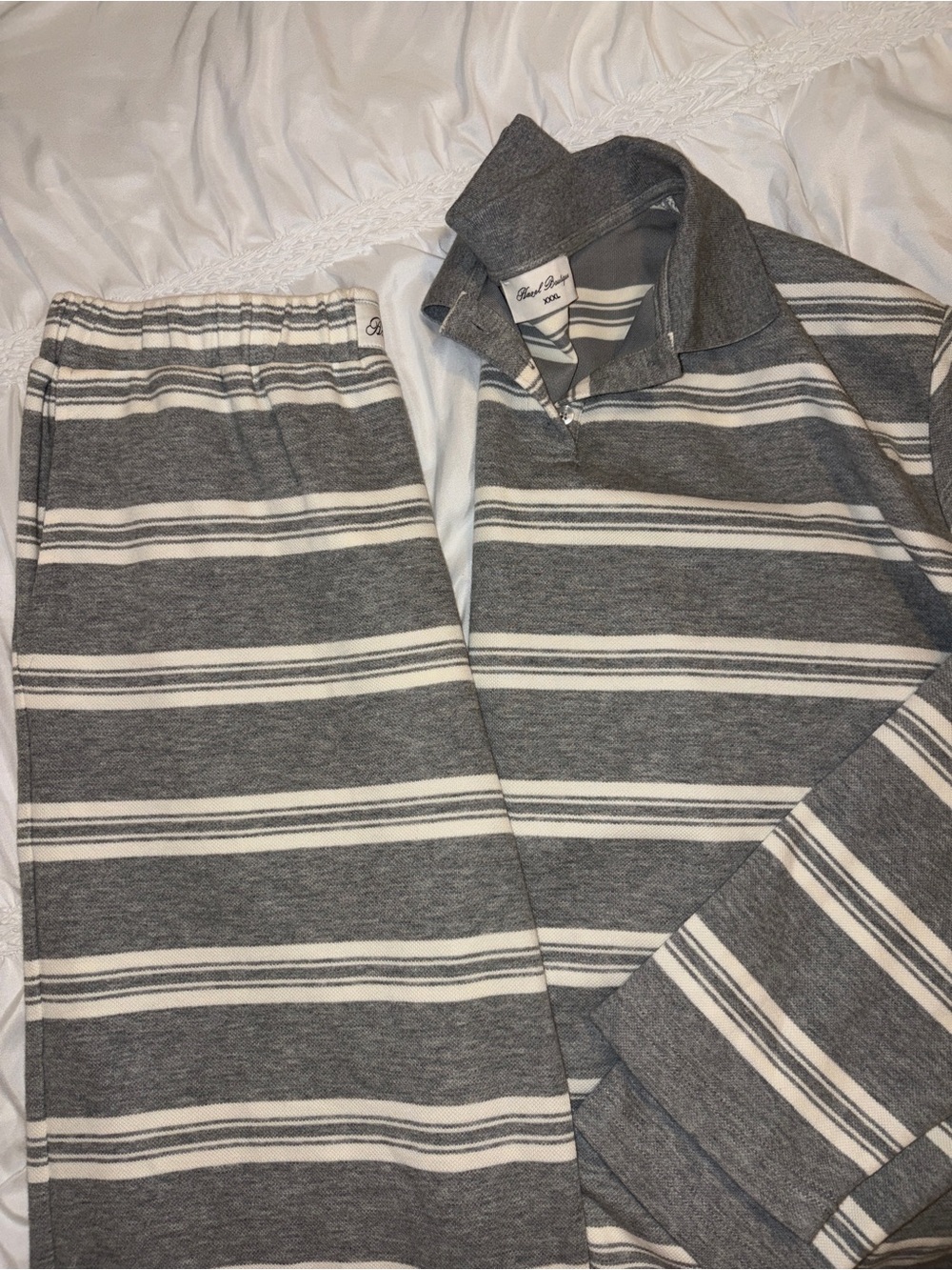 Hazel Boutique Viral matching set in gray stripe